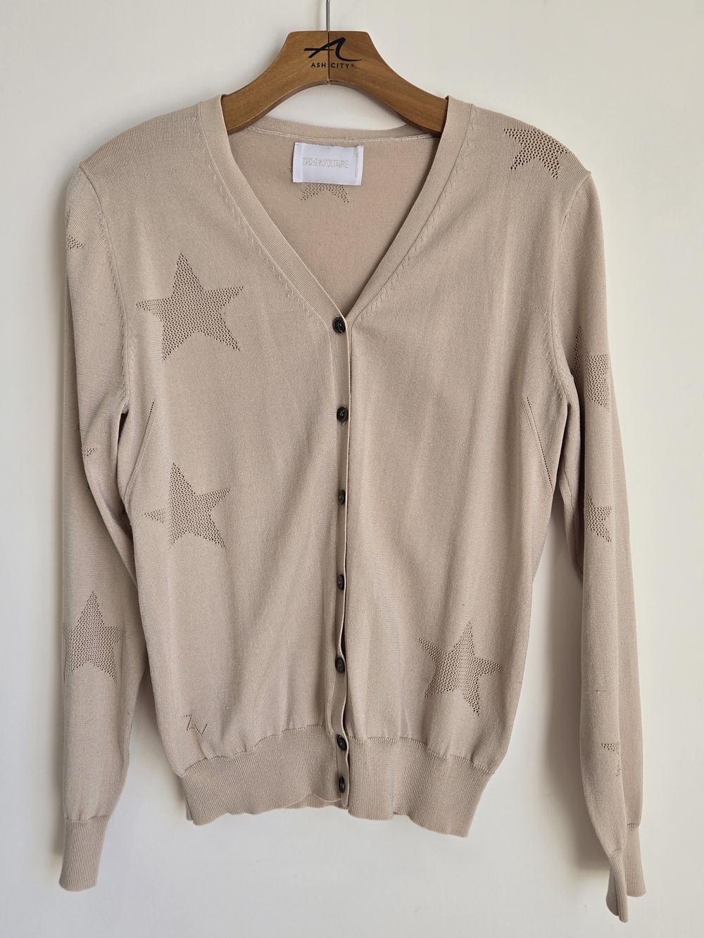 Zadig & Voltaire Beige Star-Print V-Neck Cardigan Sweater